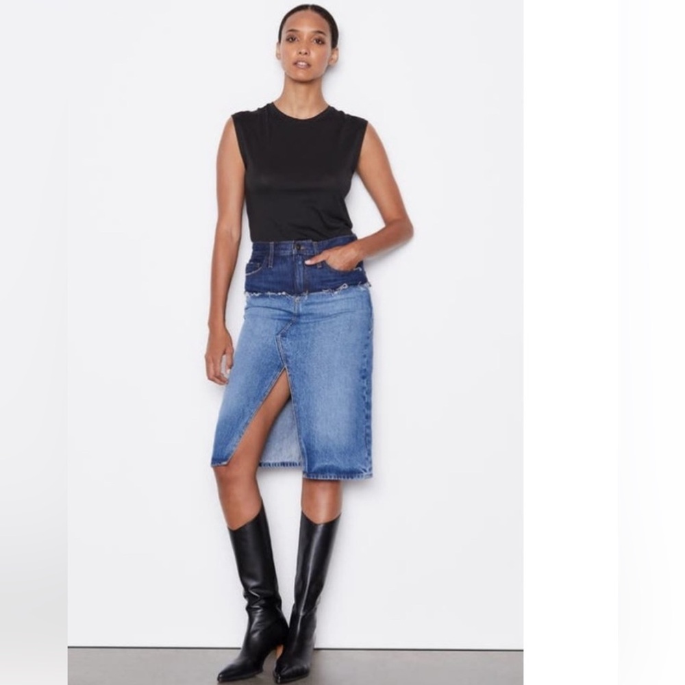 FRAME Reconstructed Denim Colorblock Slit Skirt Size 25